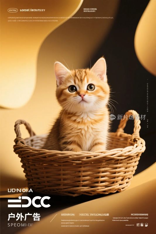 小猫坐篮子广告画面