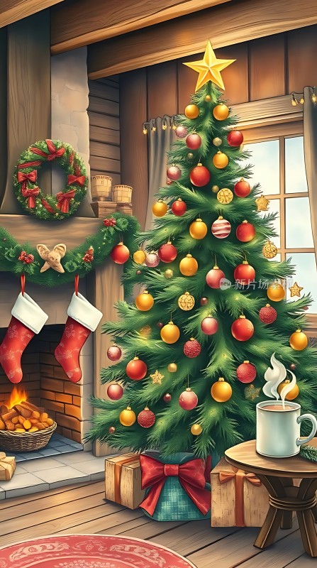 温馨圣诞树下的温暖家园