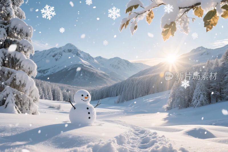 冬日雪景雪人场景