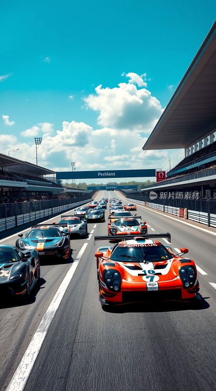 赛道竞速橙色赛车领先群雄