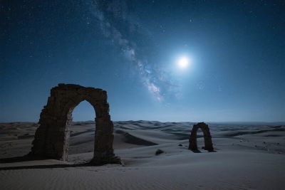 沙漠古遗迹星空夜景 沙漠古遗迹星空夜景