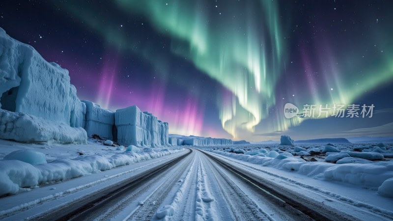 自然风景公路北极极光夜空