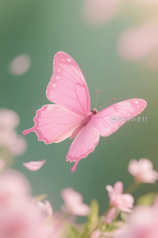 粉色蝴蝶在花丛中飞舞