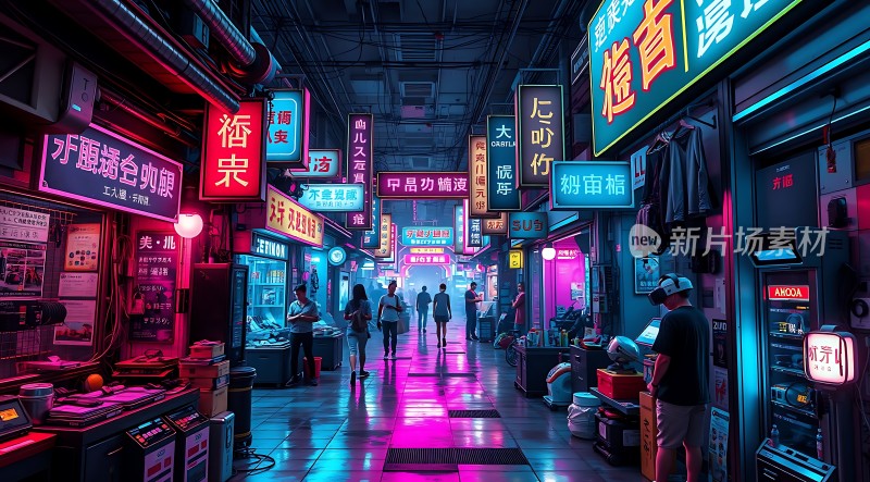 霓虹灯下的繁华夜市