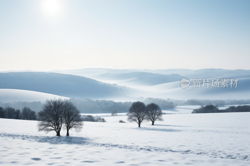 山上的雪中有树高清图片