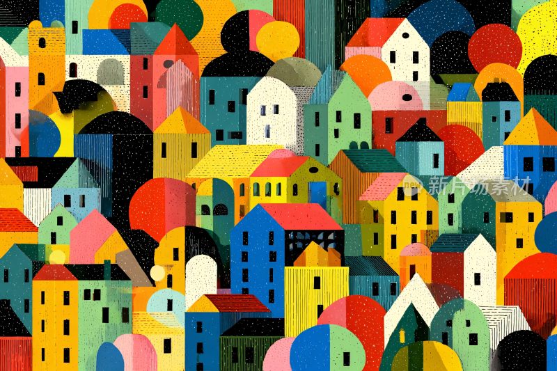 多彩几何房屋插画