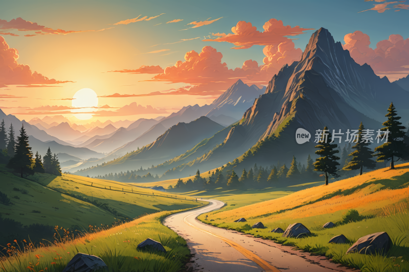 有道路穿过山地风景高清插图