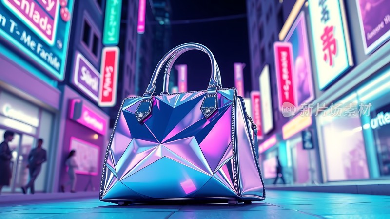 霓虹灯下的时尚手提包