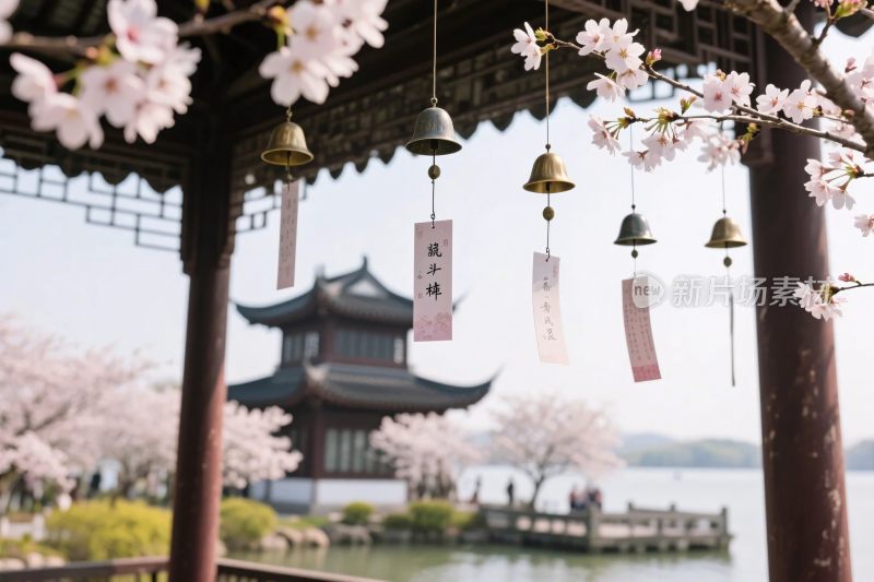 古建樱花风铃风景图