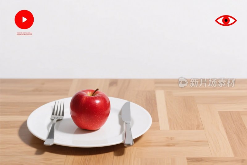 盘子里的红苹果与餐具
