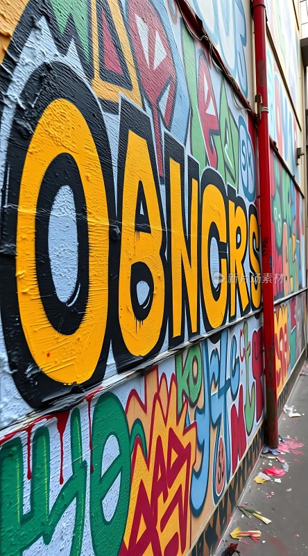 街头艺术墙绘色彩斑斓字母涂鸦