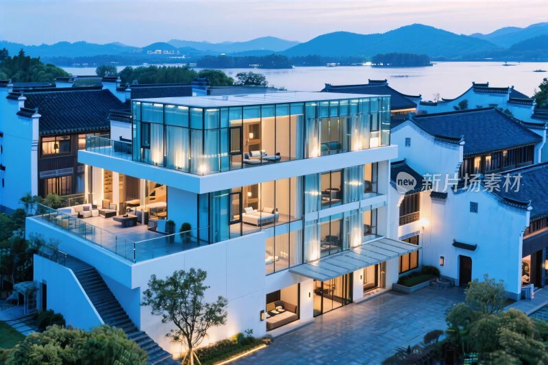 现代住宅湖景风光