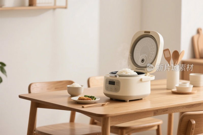 温馨厨房餐桌电饭煲场景