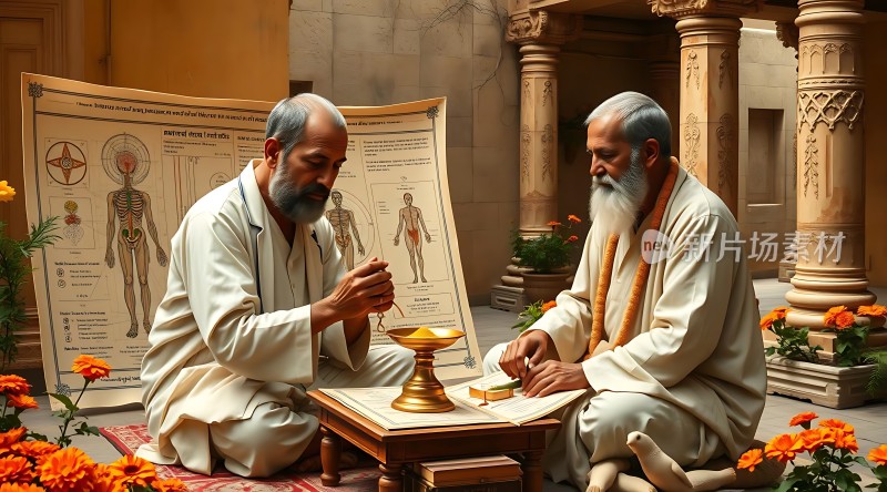 两位学者在研究人体解剖图