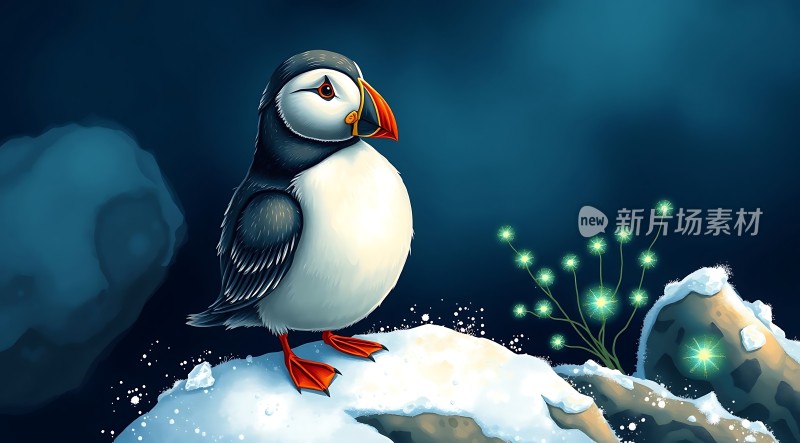 雪地上的可爱海鹦