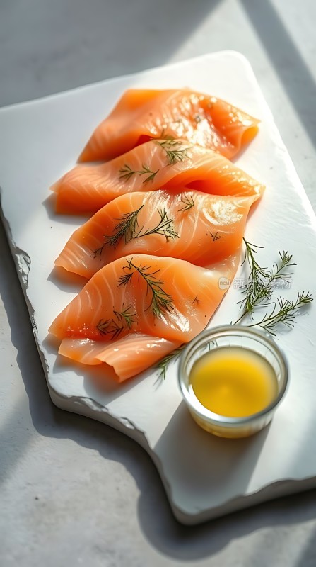 阳光下的清新三文鱼配橄榄油