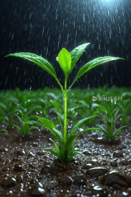 一株植物在地下发芽水倒下高清风景图片