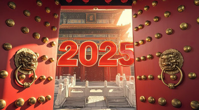 喜迎2025年新年快乐红色喜庆立体字节日素材