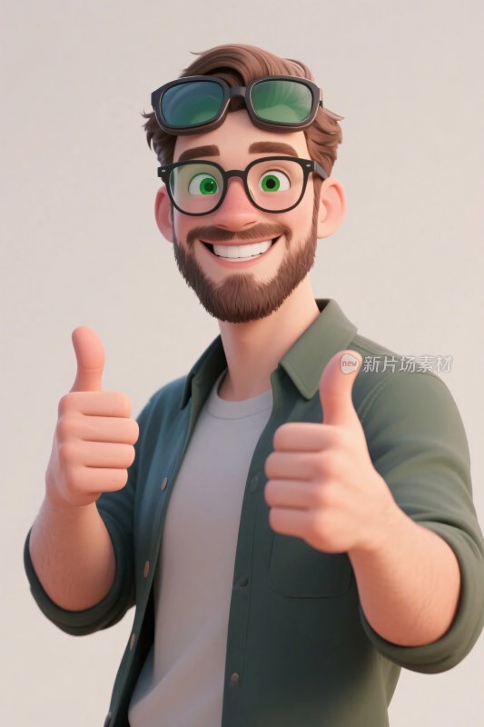 卡通男性点赞形象
