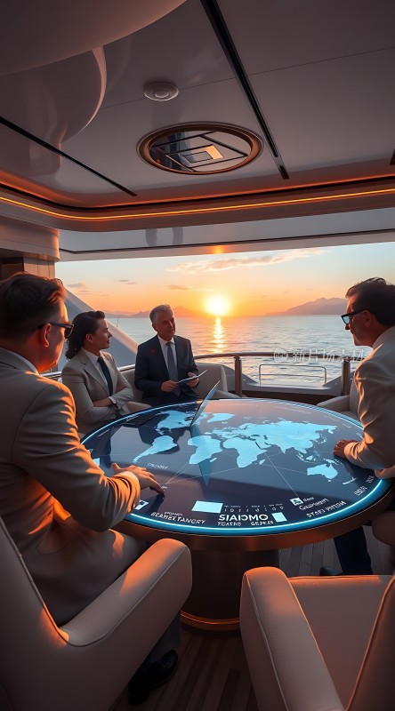 日落下的全球商务会议