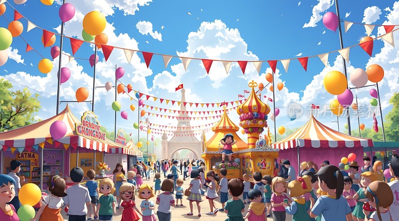 游乐园狂欢节色彩缤纷与欢乐无限