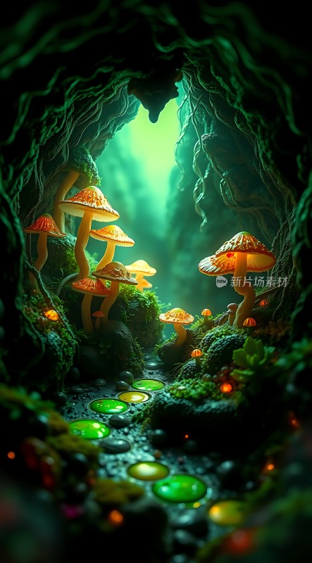神秘洞穴中的奇幻蘑菇世界
