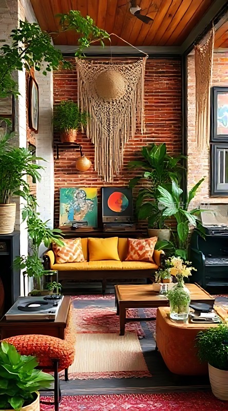 复古绿植环绕的温馨客厅