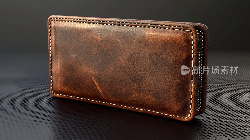 复古棕色真皮钱包特写