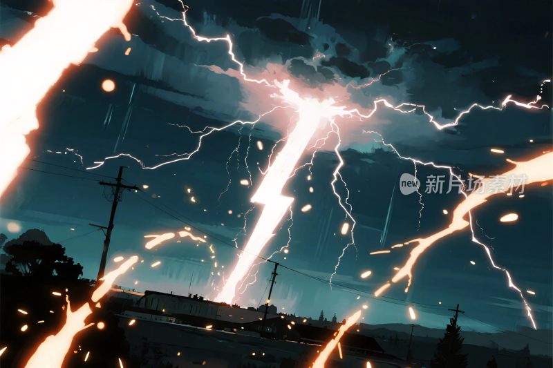 暴风雨夜闪电场景
