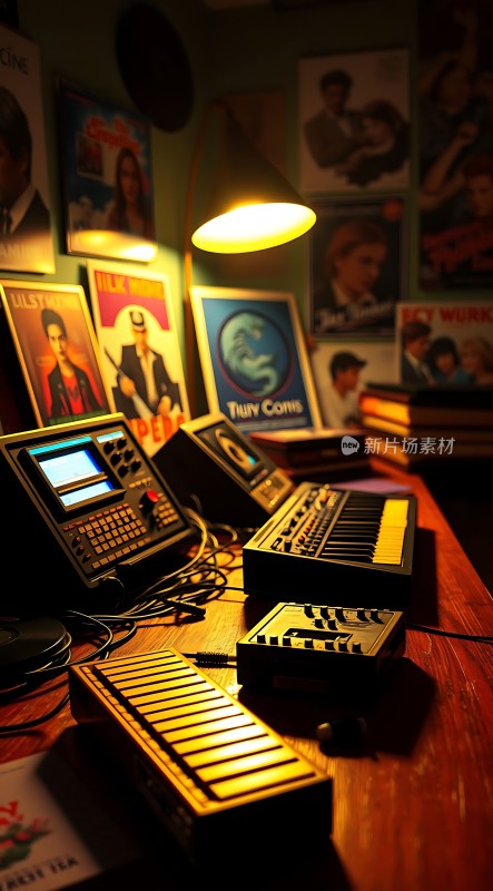 复古音乐工作室键盘与电子设备交织的艺术空间