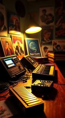 复古音乐工作室键盘与电子设备交织的艺术空间 复古音乐工作室键盘与电子设备交织的艺术空间