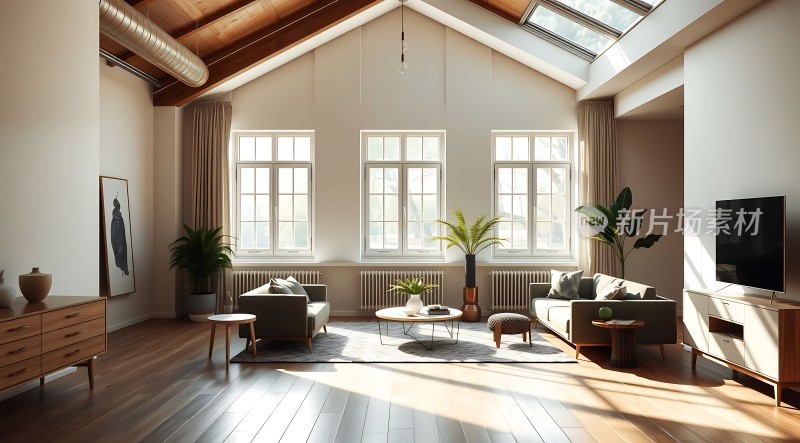 阳光洒满现代客厅绿植点缀温馨生活空间