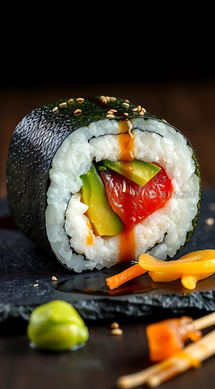 美味寿司卷色彩缤纷诱人食欲