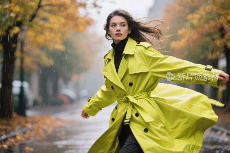 雨中女子穿风衣