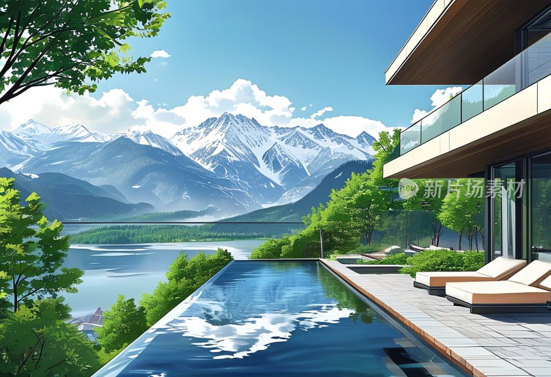 现代别墅泳池景观