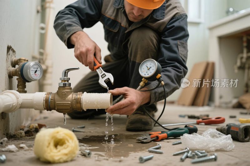 工人维修管道场景