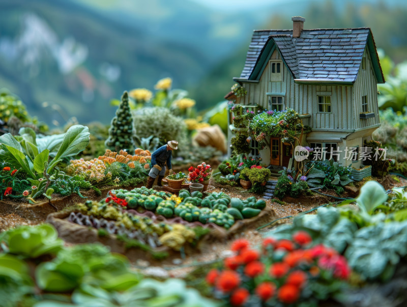 田园小屋的模型景观