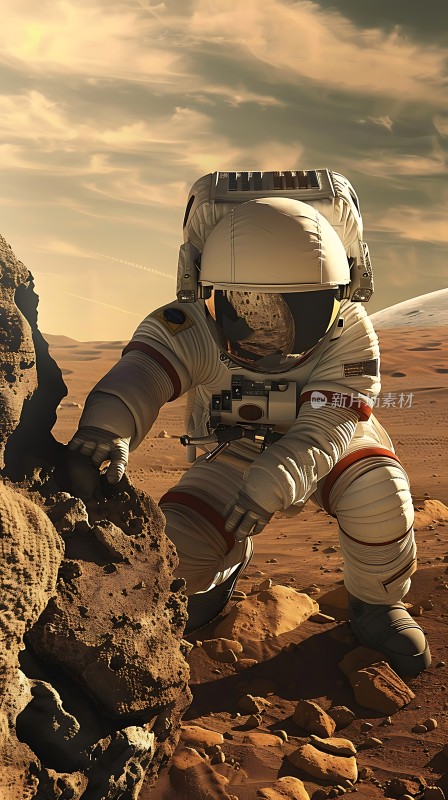 宇航员探索火星表面
