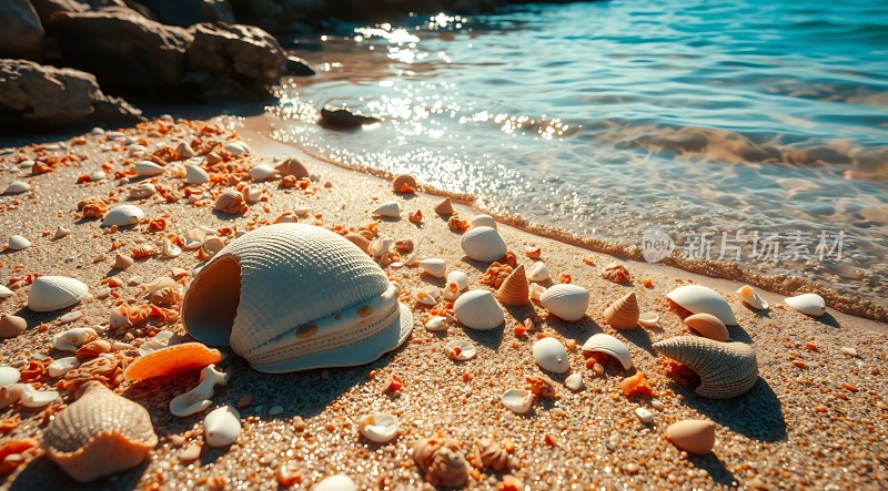 阳光下的贝壳沙滩