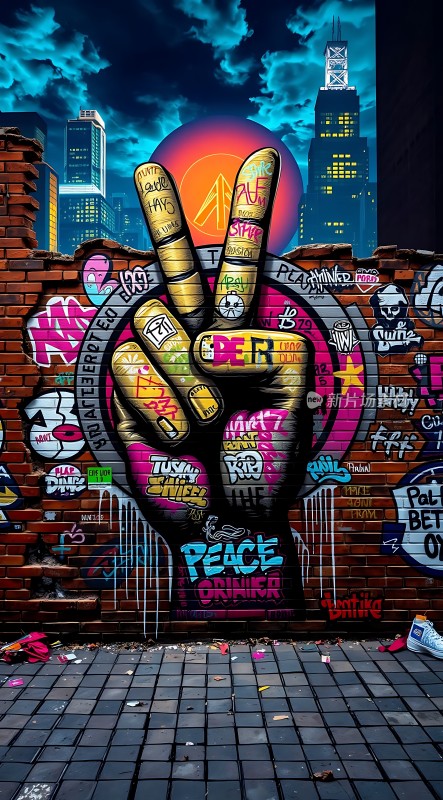 城市街头艺术和平与爱的象征
