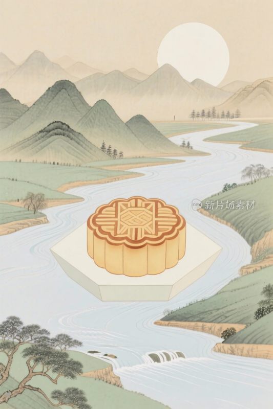 中秋山水月圆图