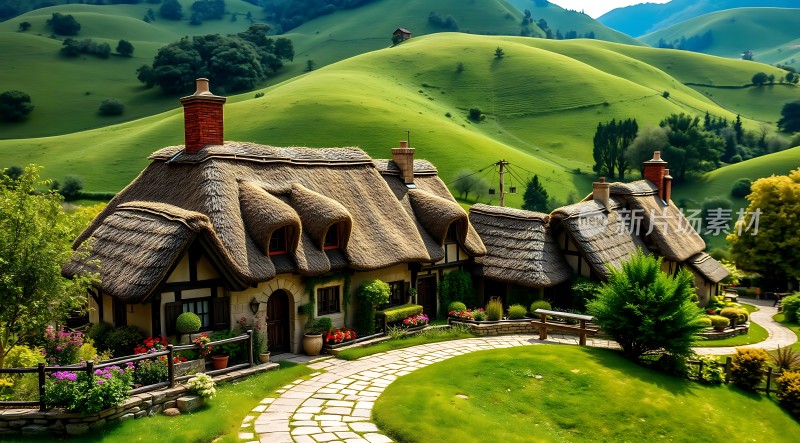 绿色山谷中的梦幻小屋