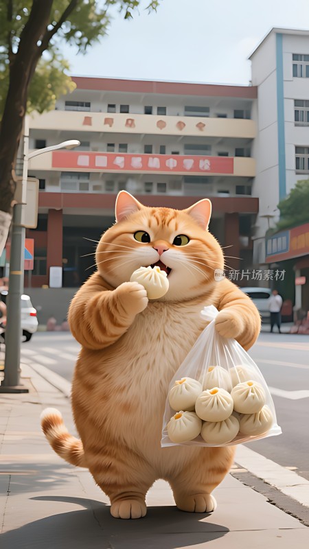 橘猫吃包子