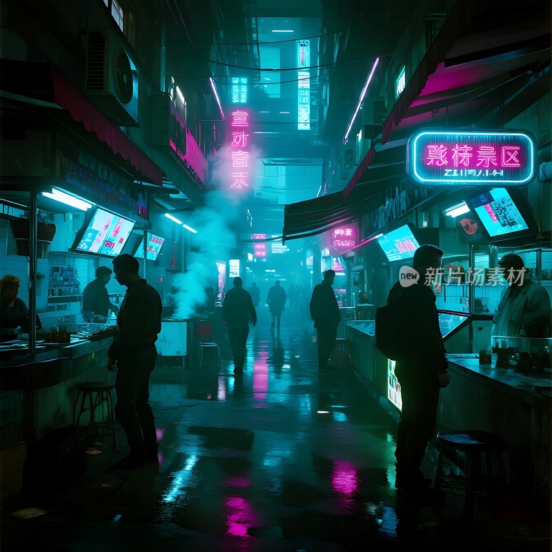 霓虹灯下的繁华夜市