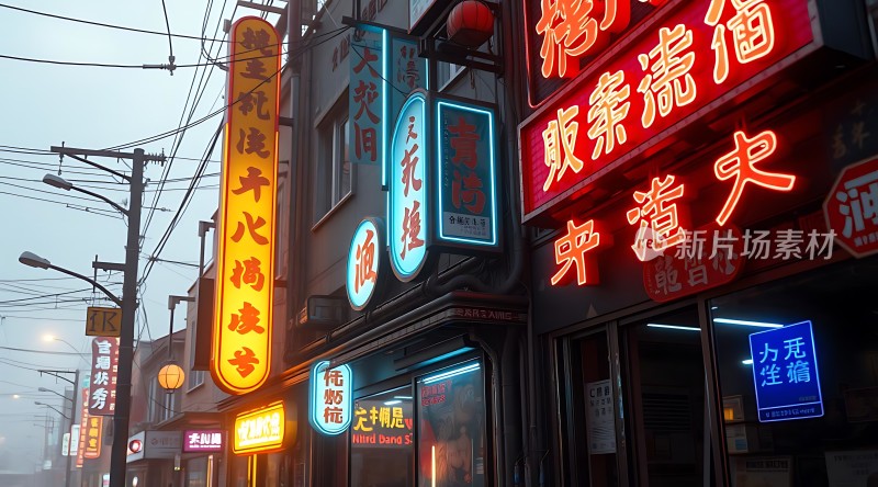 霓虹灯下的繁华街景展现都市夜生活的魅力