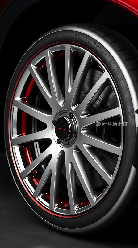 银色轮毂红黑相间轮胎