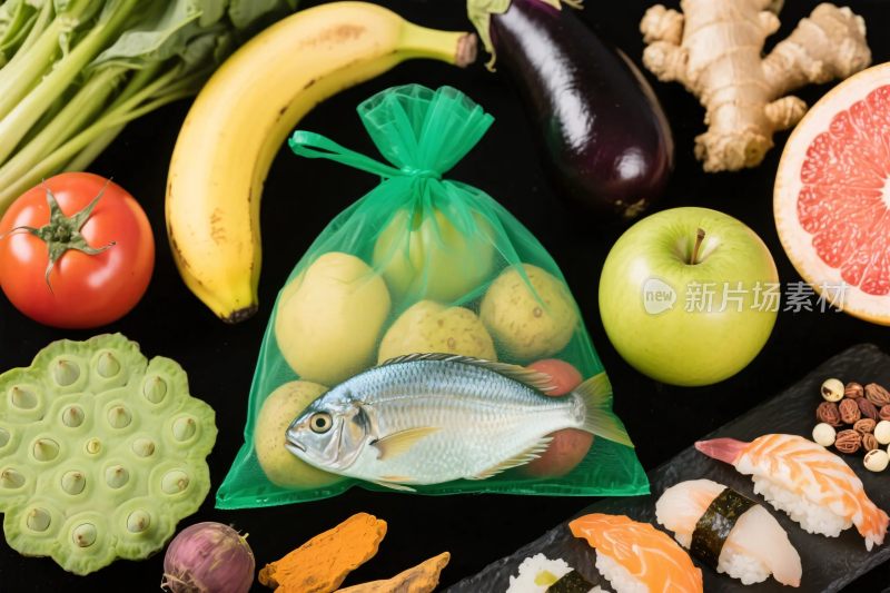 新鲜蔬果海鲜集合