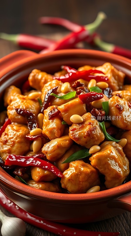 香辣鸡丁配松子