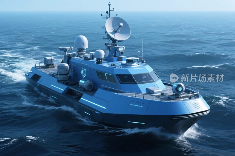 蓝色高科技游艇在海上航行