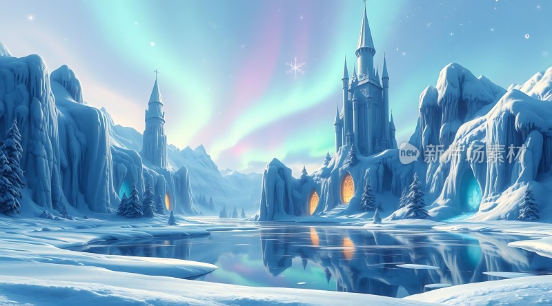 冰雪城堡与极光